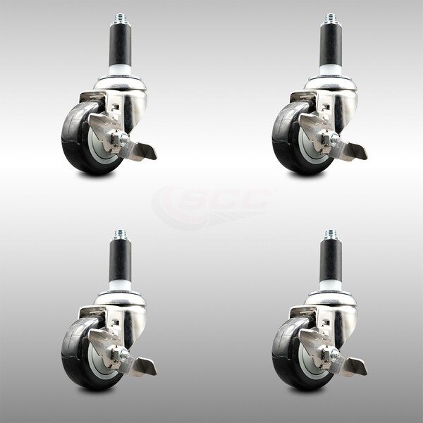 Service Caster 3 Inch 316SS Black Poly Swivel 1 Inch Expanding Stem Caster Set Brake SCC SCC-SS316EX20S314-PPUB-BLK-TLB-1-4 - main
